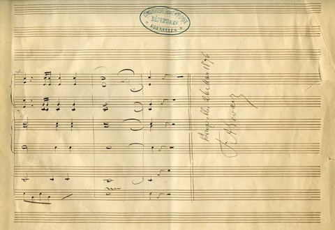 <p>Fanfare à jouer pour l’entrée du roi, autograph score, 1896.</p>